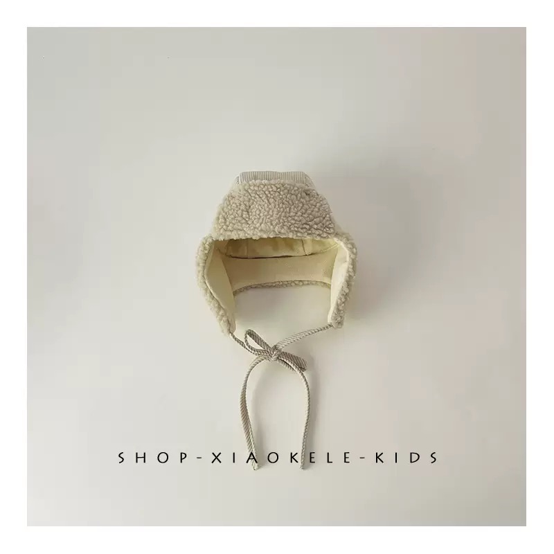 Mũ phi công da lộn 2 màu be/nâu cho bé size 48-52cm