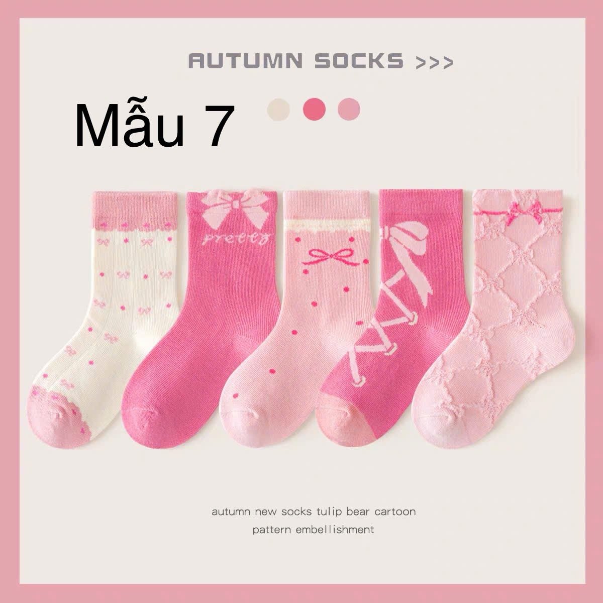 2024 - Set 5 tất Minliu Kids Socks nhiều hình Bé Gái size S - XL ( 2 - 15y )