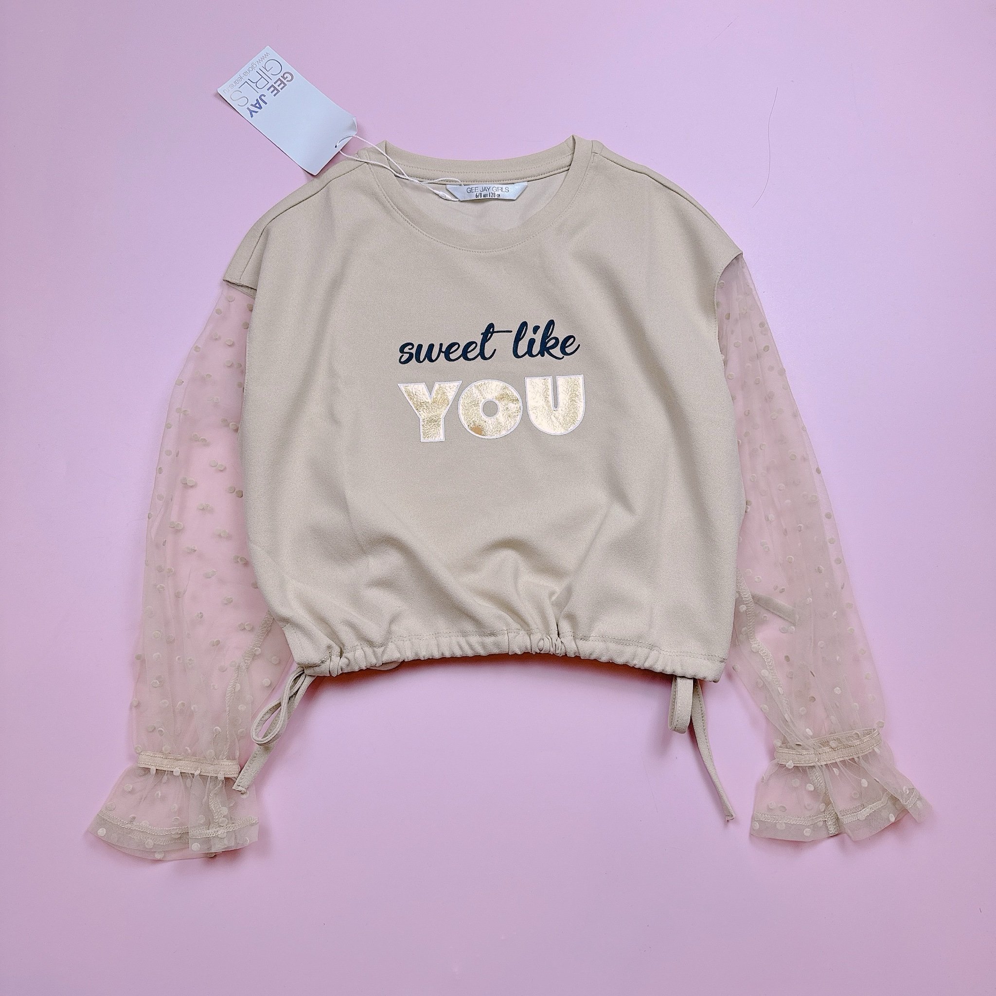 Áo croptop phối tay voan chấm bi 3 màu size 6 - 14y+