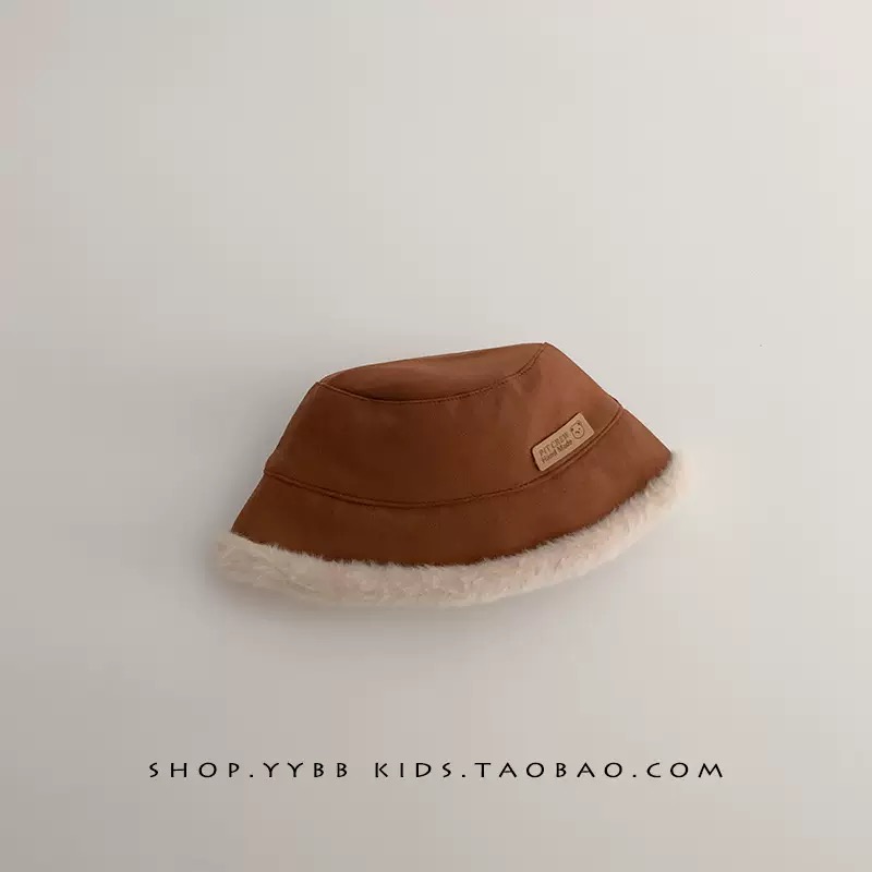 Mũ vành tròn da lộn viền lông nhiều màu cho bé size 6m-2y