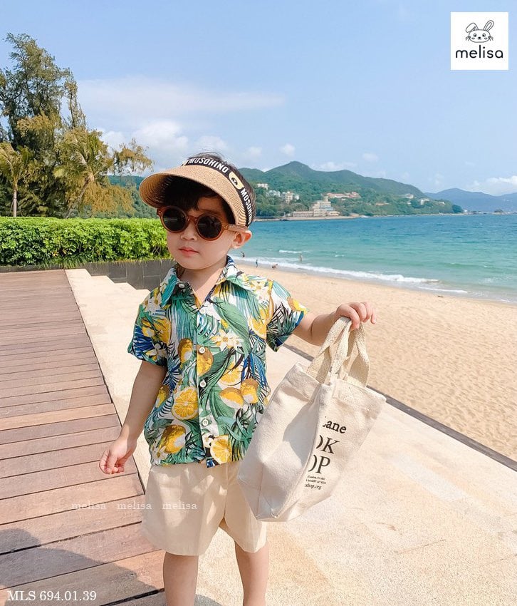 Set bộ Melisa đũi áo sơ mi hình quả chanh hoa lá size 2 - 11y