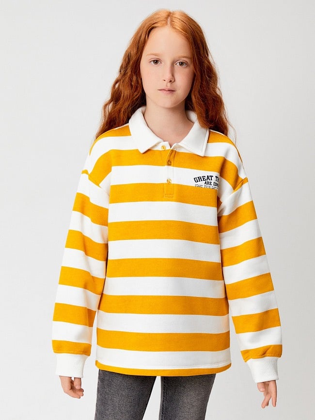 Áo nỉ bông polo 2 màu kẻ vàng trắng / kẻ hồng trắng size 98 - 158