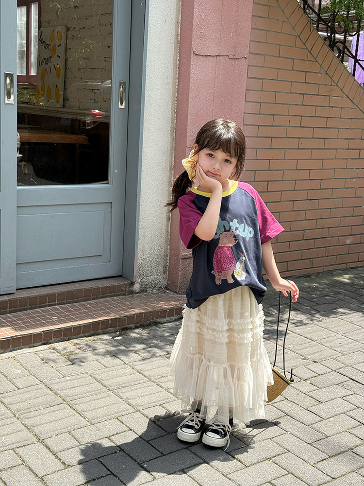 Chân váy ren dáng dài AMBB 2 màu kem/tím bé gái size 90-170