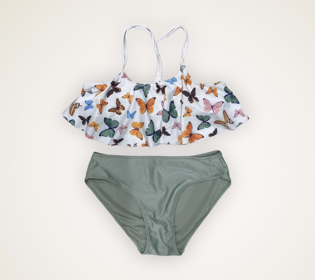 DB00013 - Bộ bơi rời áo trắng hình bướm - quần rêu size 8 - 14y