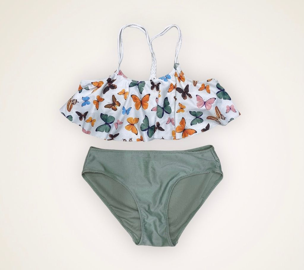DB00013 - Bộ bơi rời áo trắng hình bướm - quần rêu size 8 - 14y