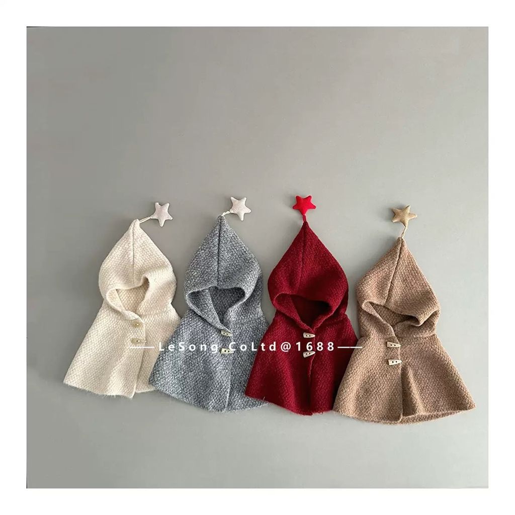 Mũ len chùm liền khăn đính chóp ngôi sao cho bé size 2-5y