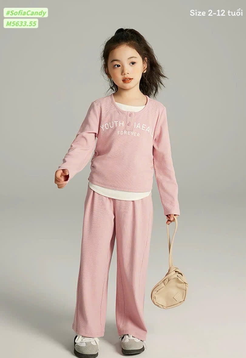 M5633 - Bộ Miakids thun tăm 2 màu cho bé gái size 2-12y