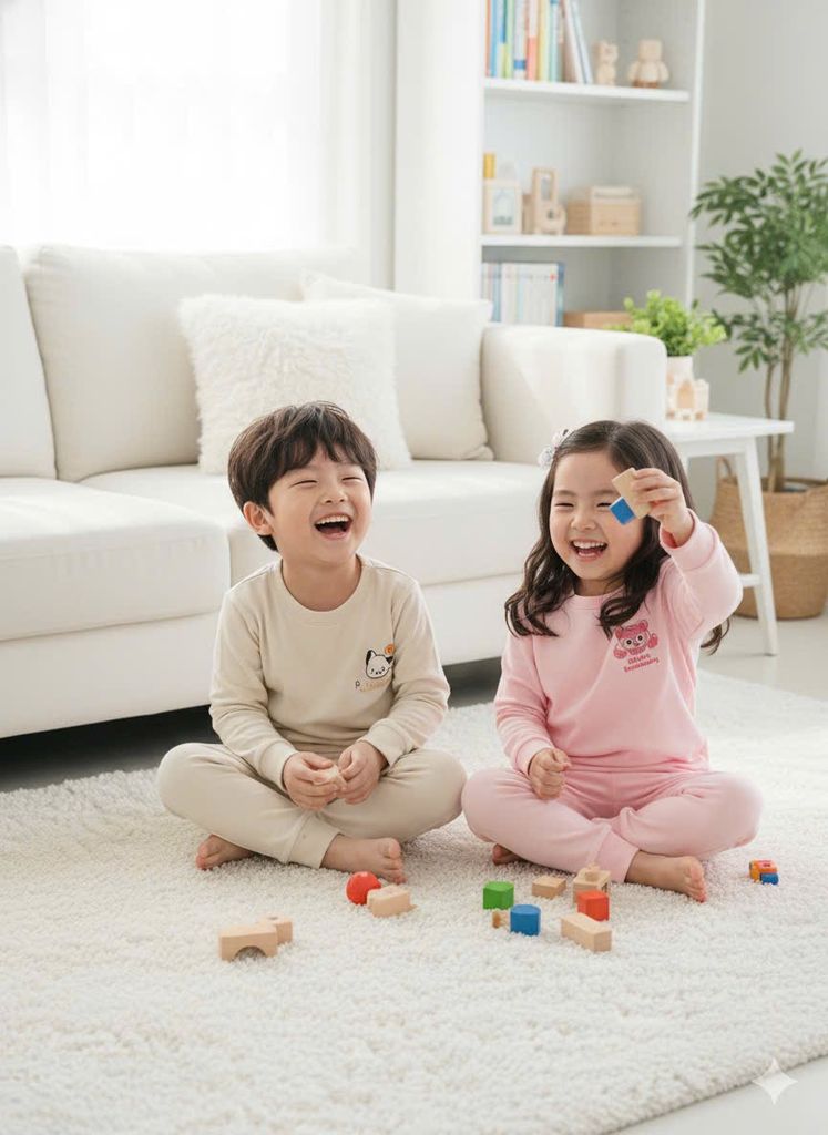 BM2510ST02 - Bộ cotton Beemon 2 màu hồng/be cho bé size 110-150