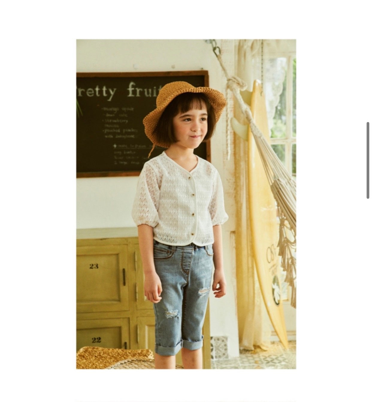 Cardigan ren đục lỗ Toto Heros màu trắng tay lỡ BG 110-150