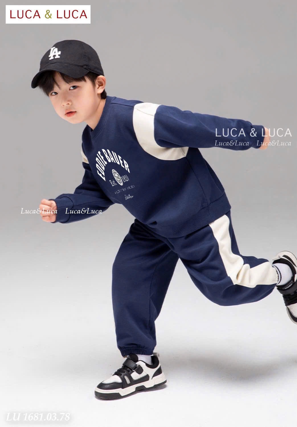 Lu 1681 - Bộ nỉ hai da Luca phối tay Eddie Bauer 2 màu bé trai size 2-12y