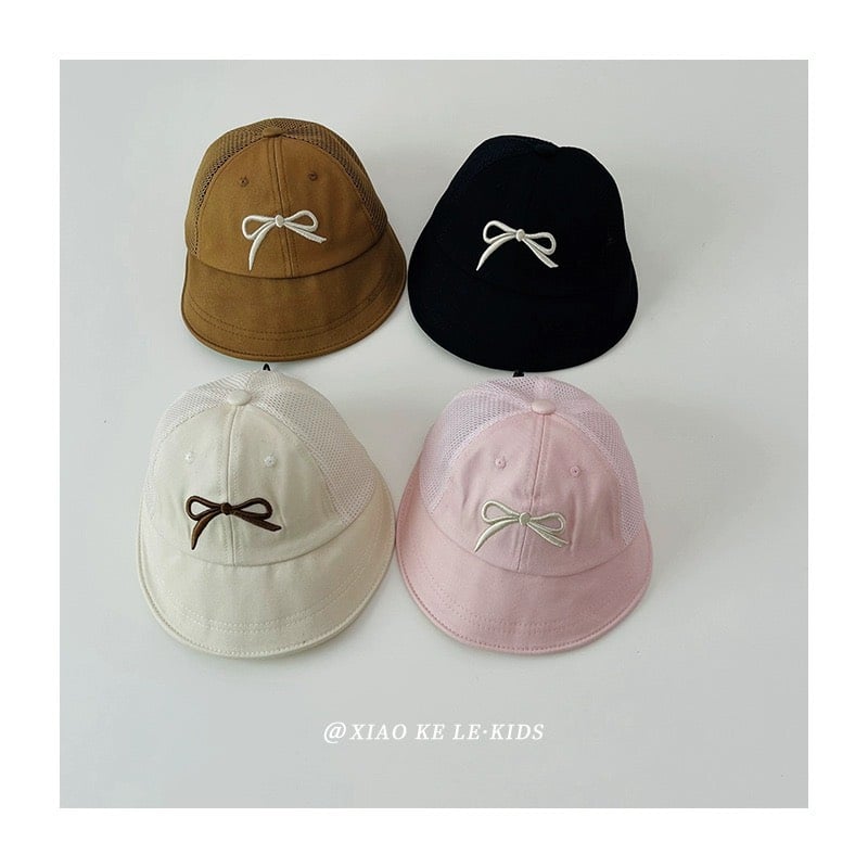 Mũ kaki vành tròn thêu nơ 4 màu ( Free size 49 - 52cm )