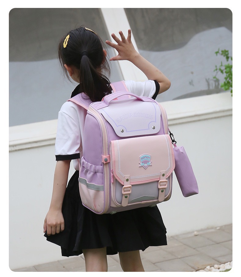 Balo, cặp sách chống gù siêu nhẹ chống thấm Naijadi Kids phối da nhiều màu BTBG tặng kèm hộp bút