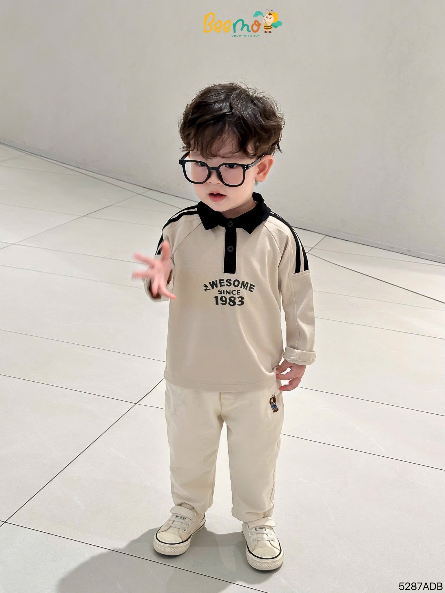 Áo polo cổ đức Beemo phối chữ Awesome 3 màu cho bé trai size 1-6y