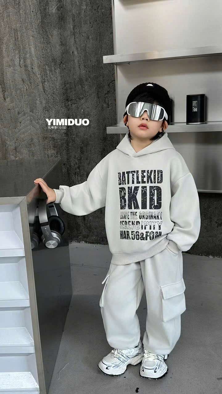 C62603 - Bộ nỉ hai da hoodie Battlekid 2 màu be/ đỏ cam bé trai size 110-150