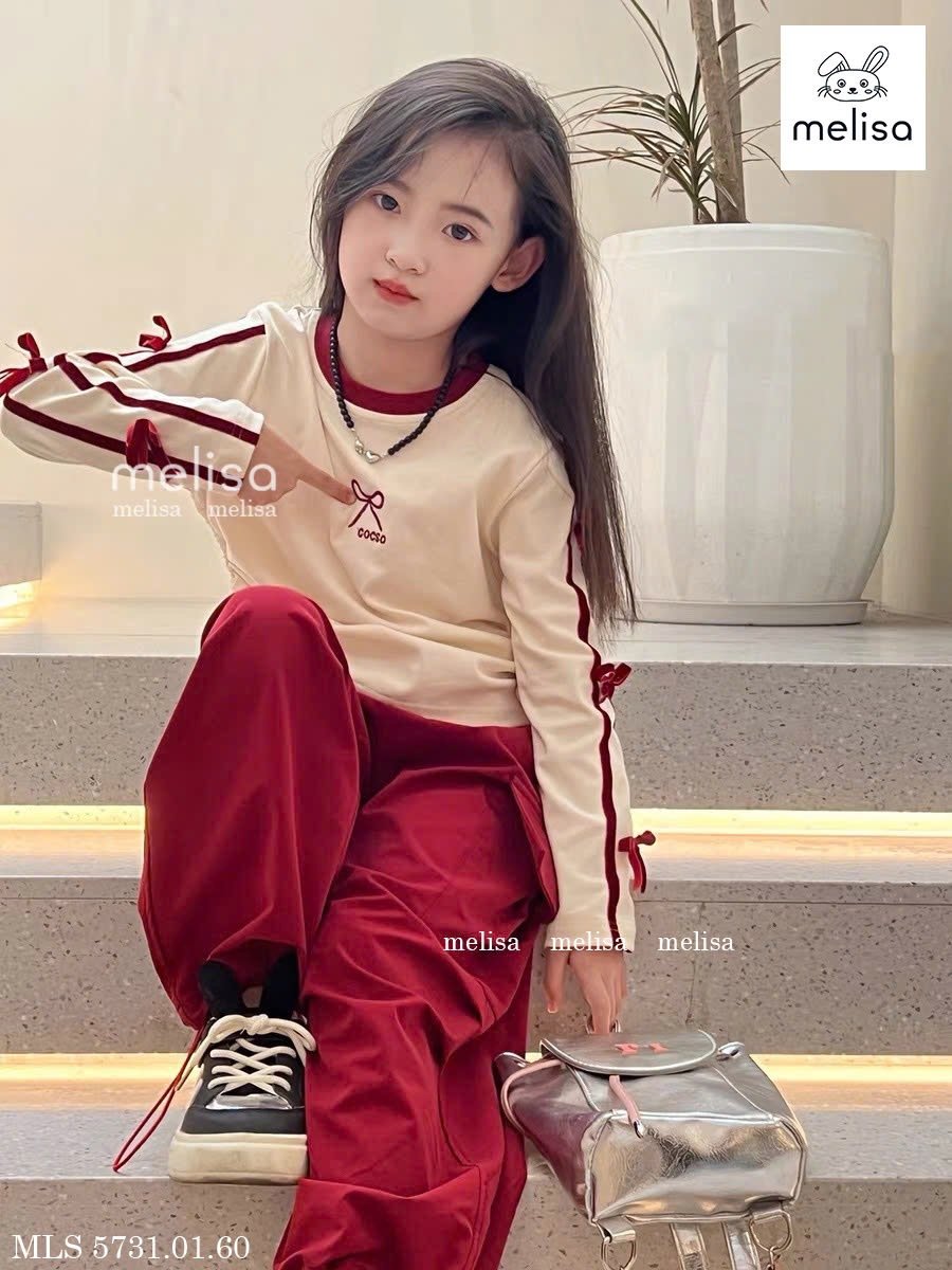 MLS 5731 - Set bộ Melisa áo cotton + quần kaki túi hộp bé gái size 2-12y