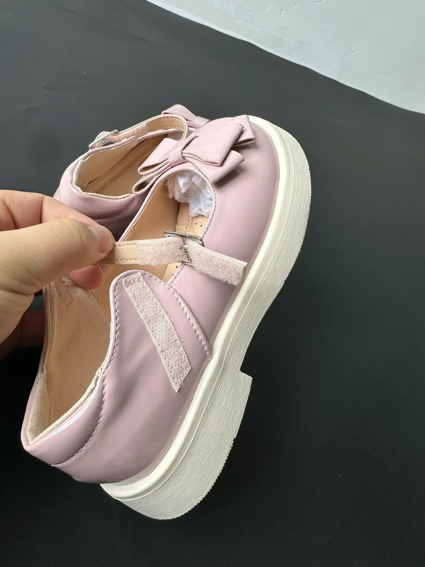 Giày búp bê đính nơ 2 màu đen/hồng cho bé size 28-32