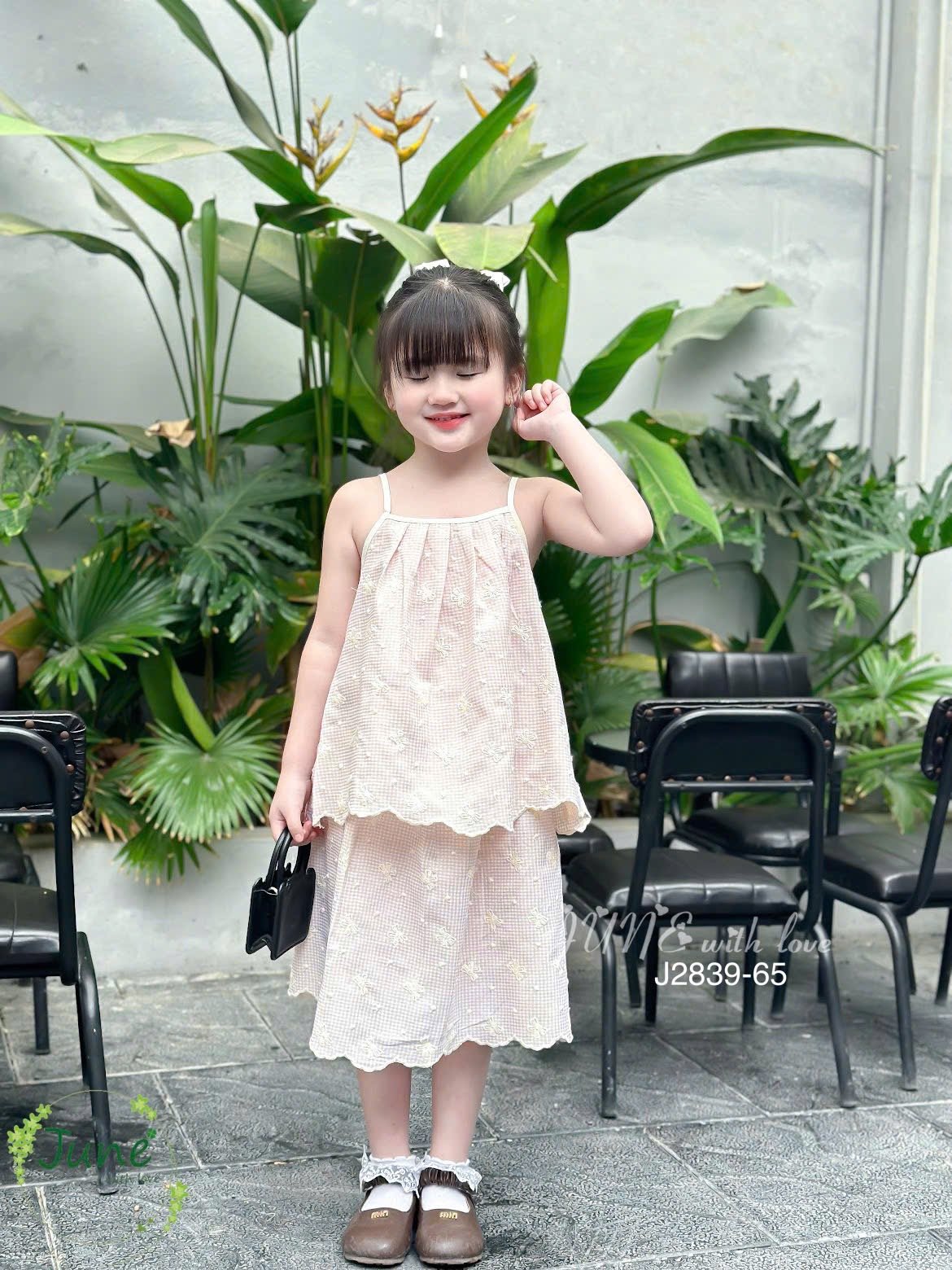 J2839 - Set bộ June with love caro họa tiết nơ 3 màu cho bé gái size 1-10y