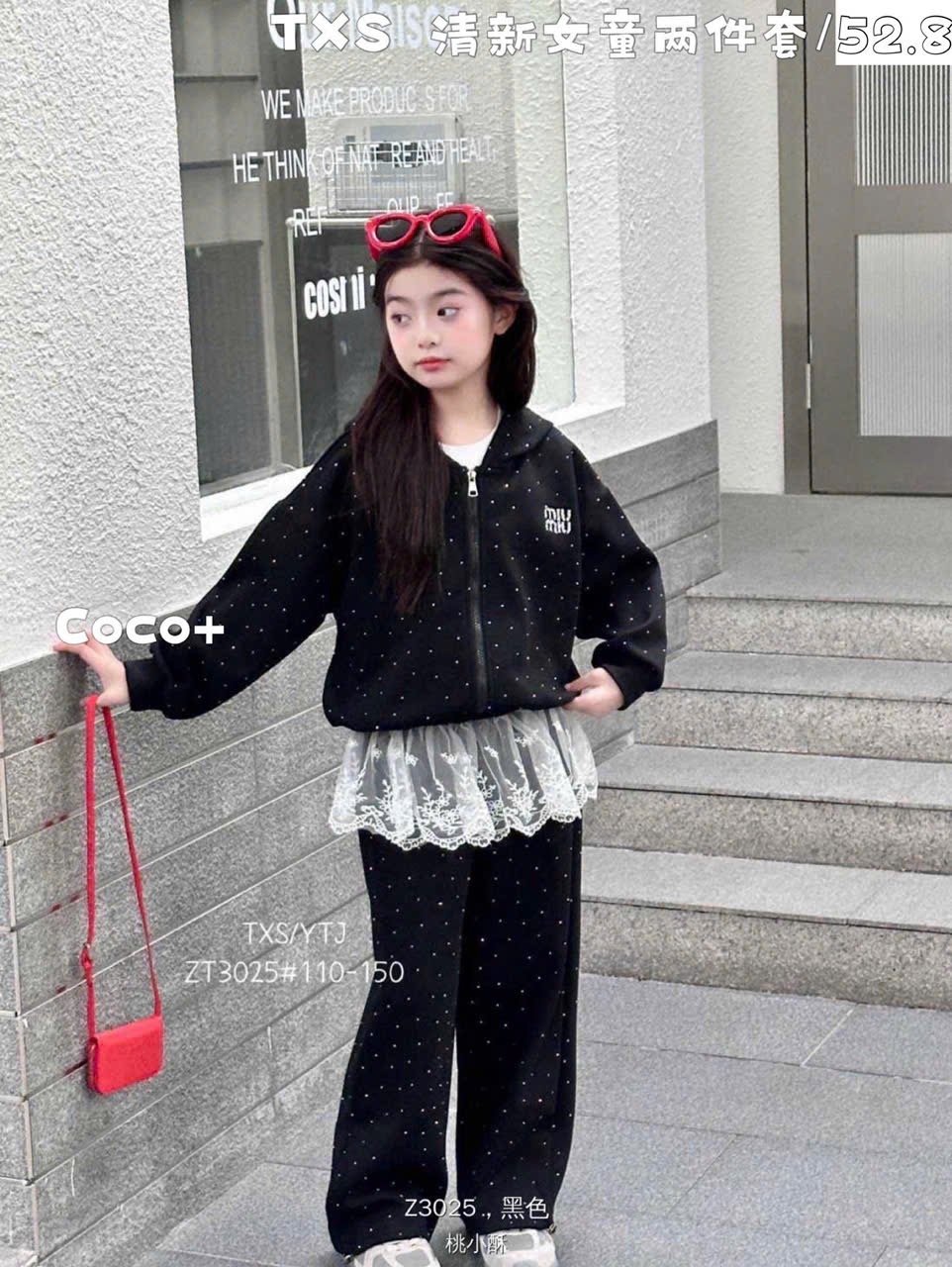 ZT3025 - Bộ nỉ QC Miu Miu màu đen bé gái size 110-150