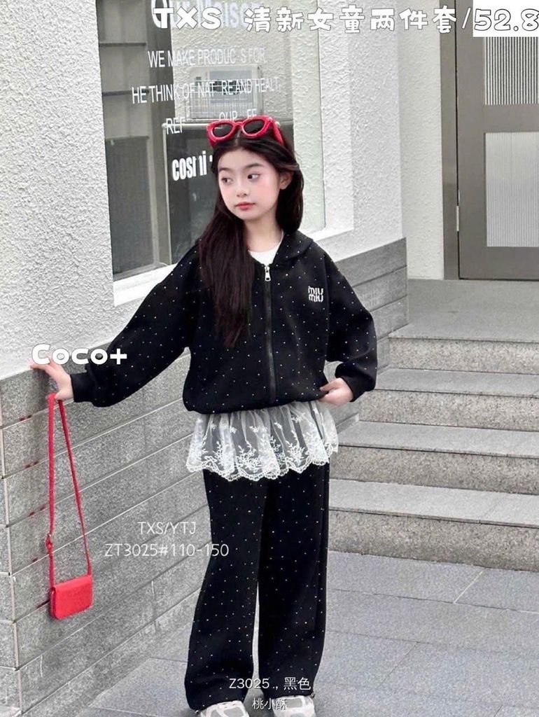 ZT3025 - Bộ nỉ QC Miu Miu màu đen bé gái size 110-150