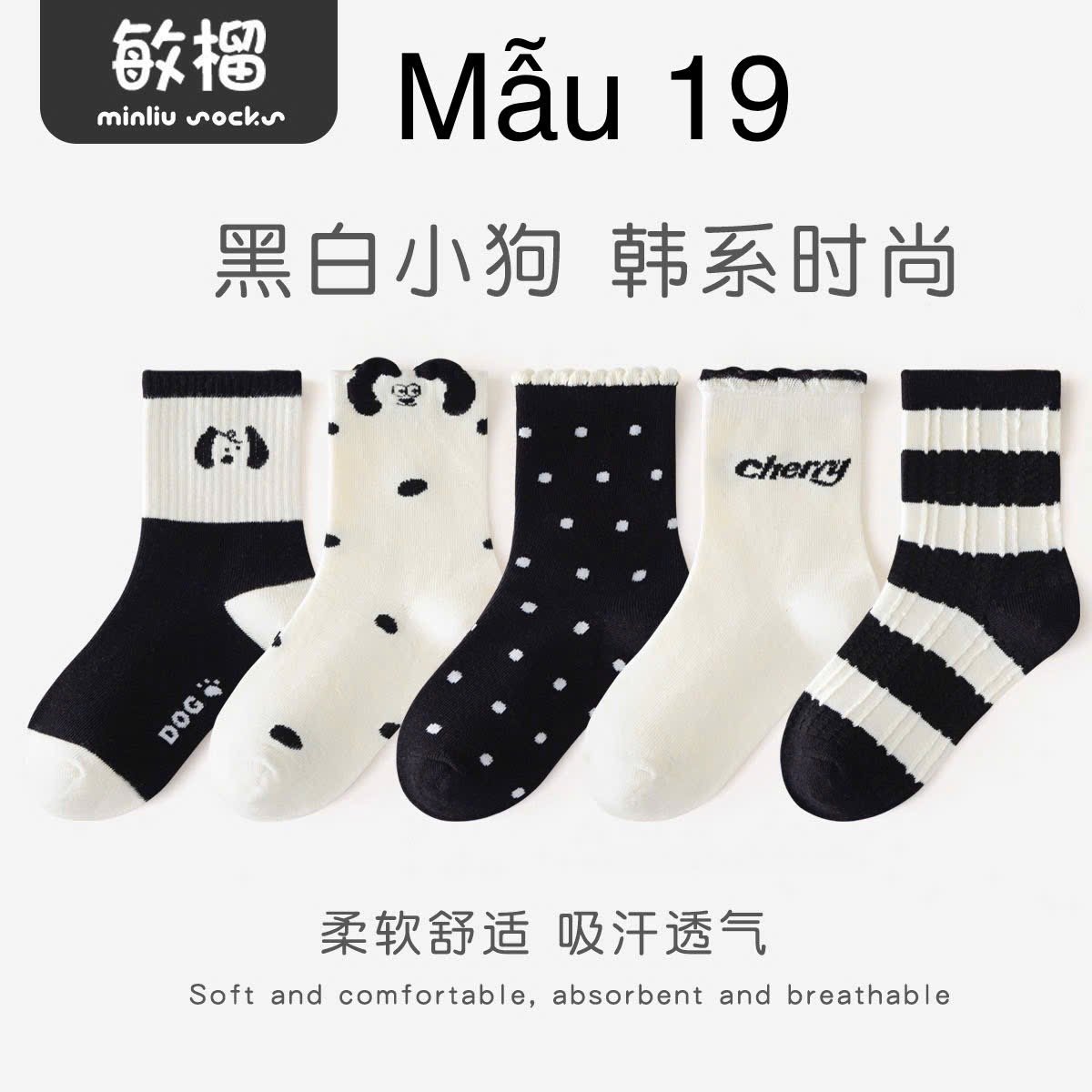 2024 - Set 5 tất Minliu Kids Socks nhiều hình Bé Gái size S - XL ( 2 - 15y )