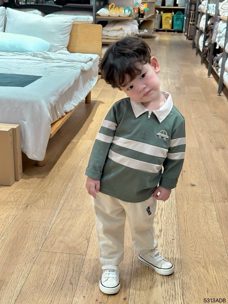 Áo polo cổ đức Beemo thêu ô tô 2 màu cho bé trai size 1-6y