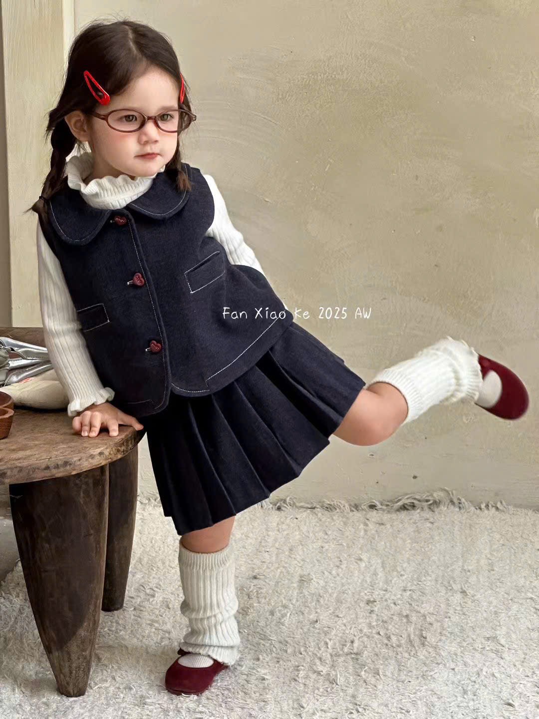 F25101 - Set 3ct QC Fanxiaoke dạ màu navy bé gái size 80-120