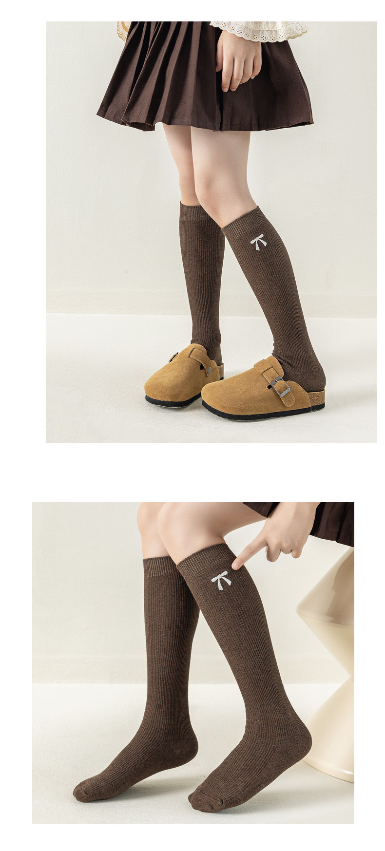 Tất cao cổ thêu nơ nhiều màu cho bé size 3-12y