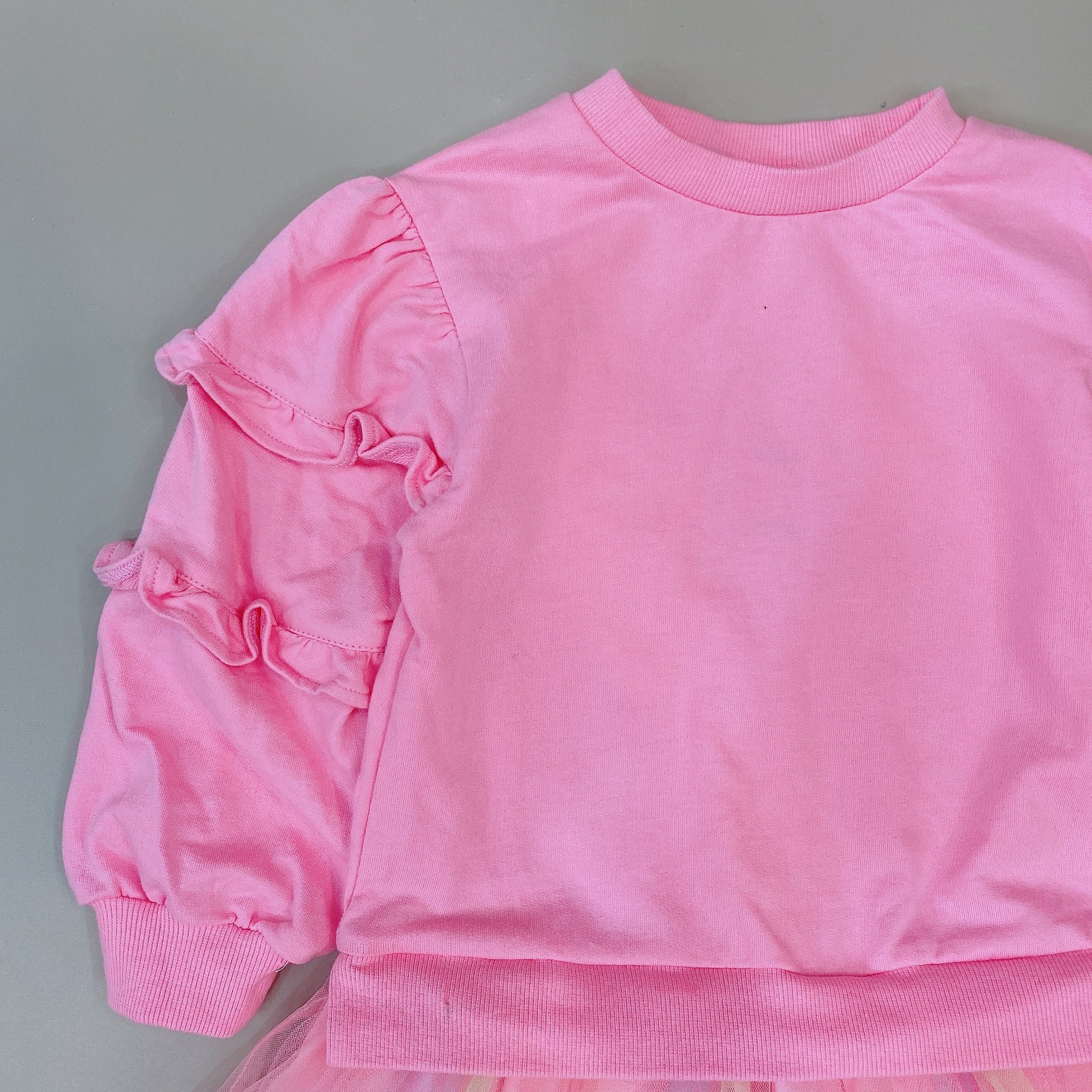 Váy nỉ da cá Bobdog màu hồng bèo vai phối chân voan sao size 110 - 140