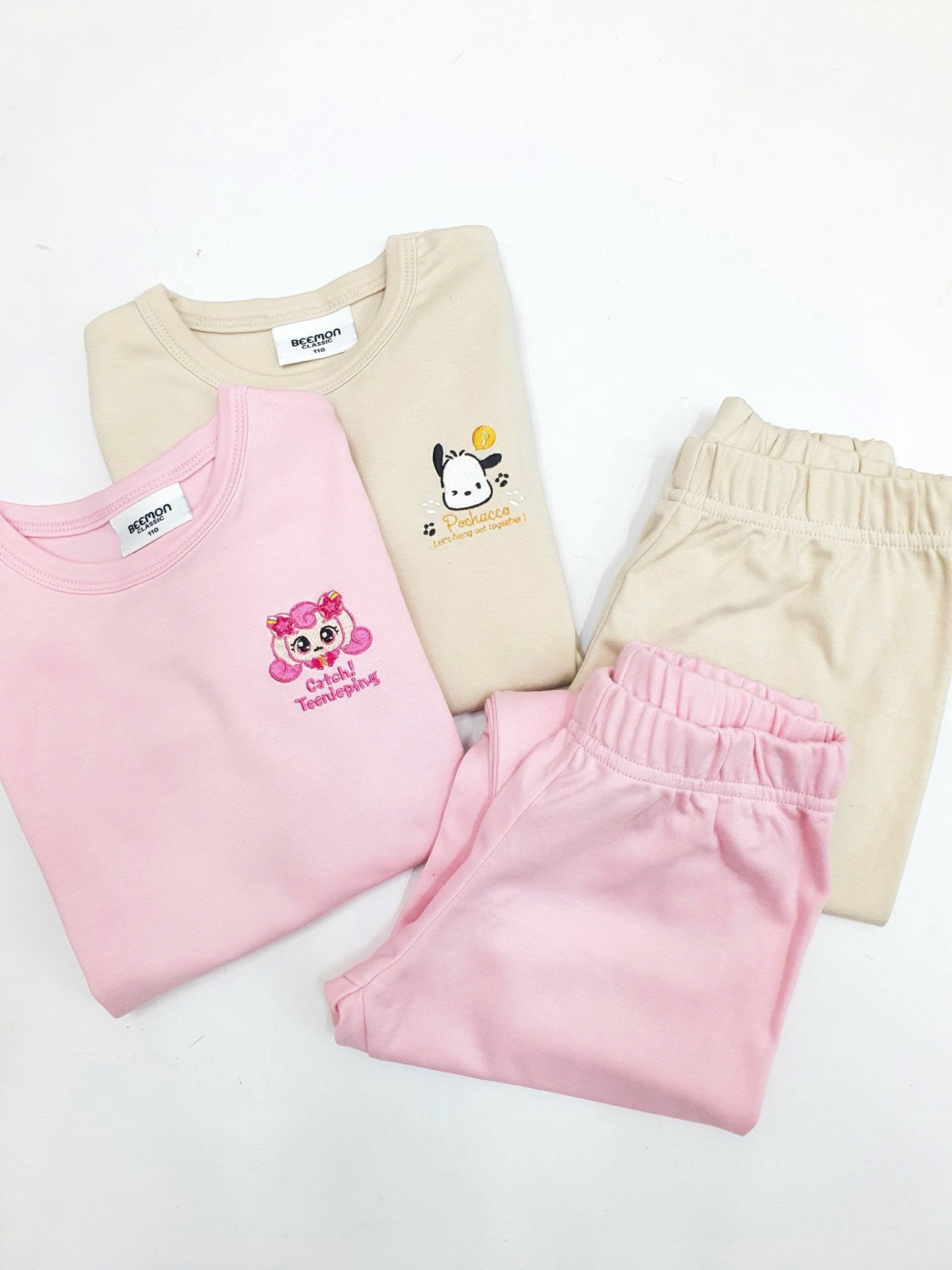 BM2510ST02 - Bộ cotton Beemon 2 màu hồng/be cho bé size 110-150