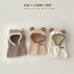 Mũ len dệt tai gấu liền khăn choàng nhiều màu cho bé size 1-5y