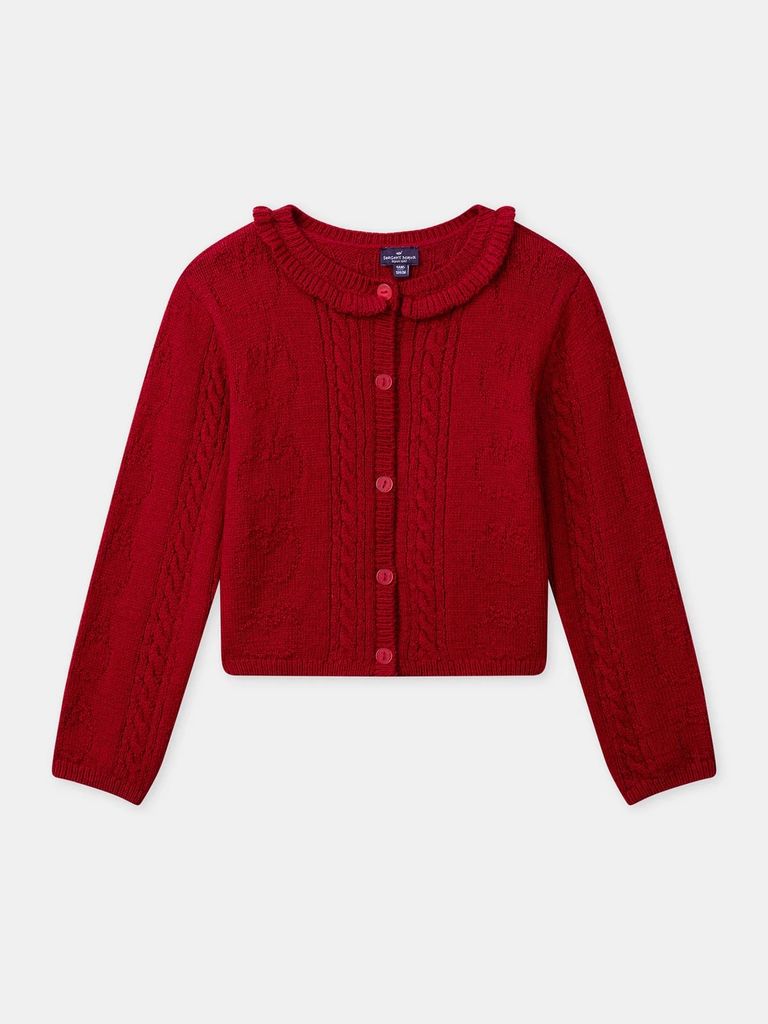 Cardigan len SM màu đỏ cho bé size 3-10y