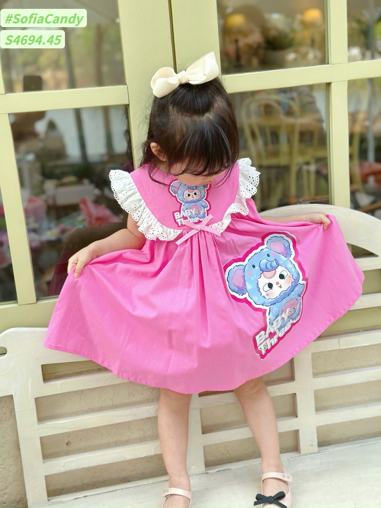 S4694 - Váy Sofia Candy Baby Three hồng phối cổ ren bé gái size 2-12y