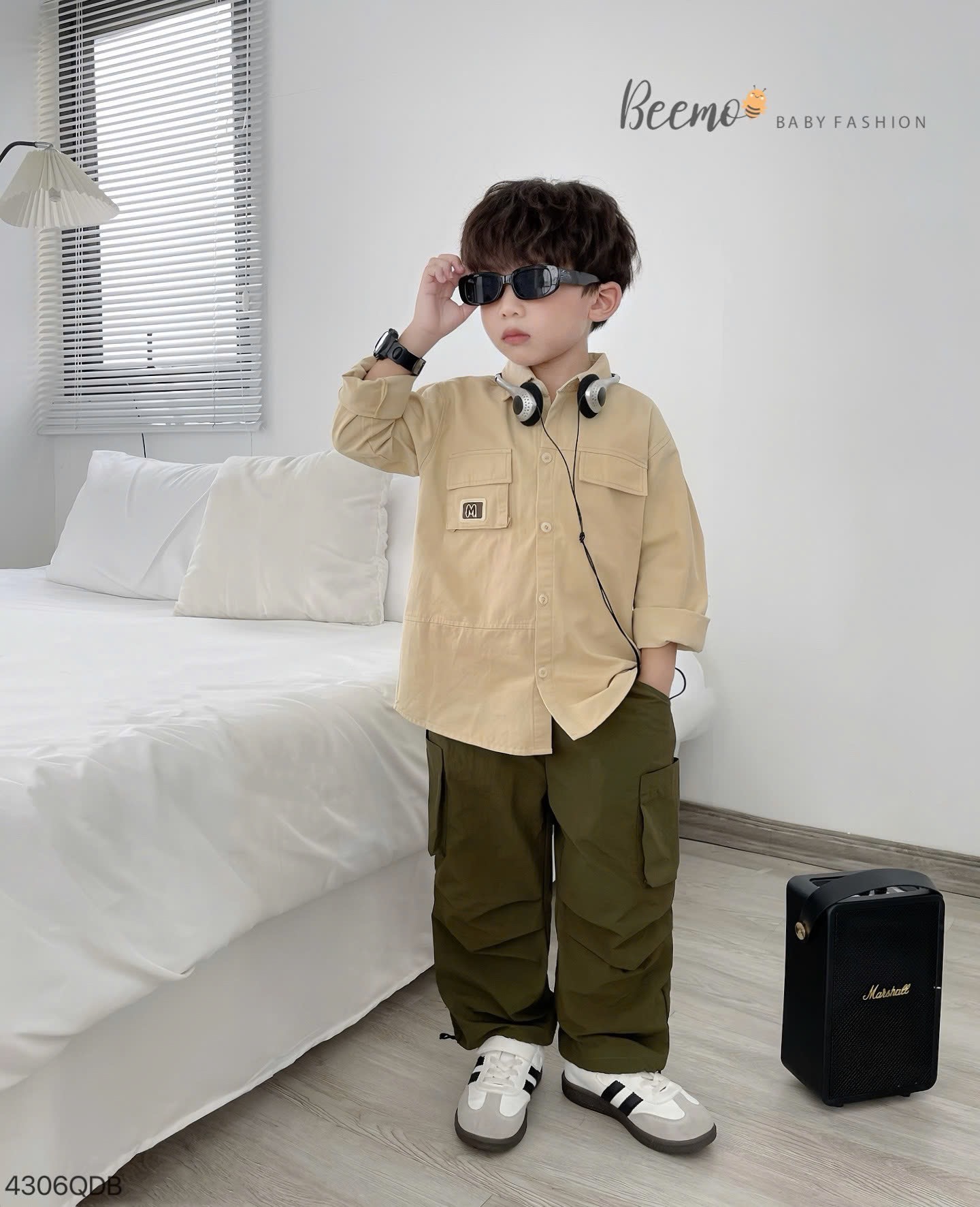 4666QDB - Quần kaki suông Beemo có rút gấu cho bé 3 màu size 90-130