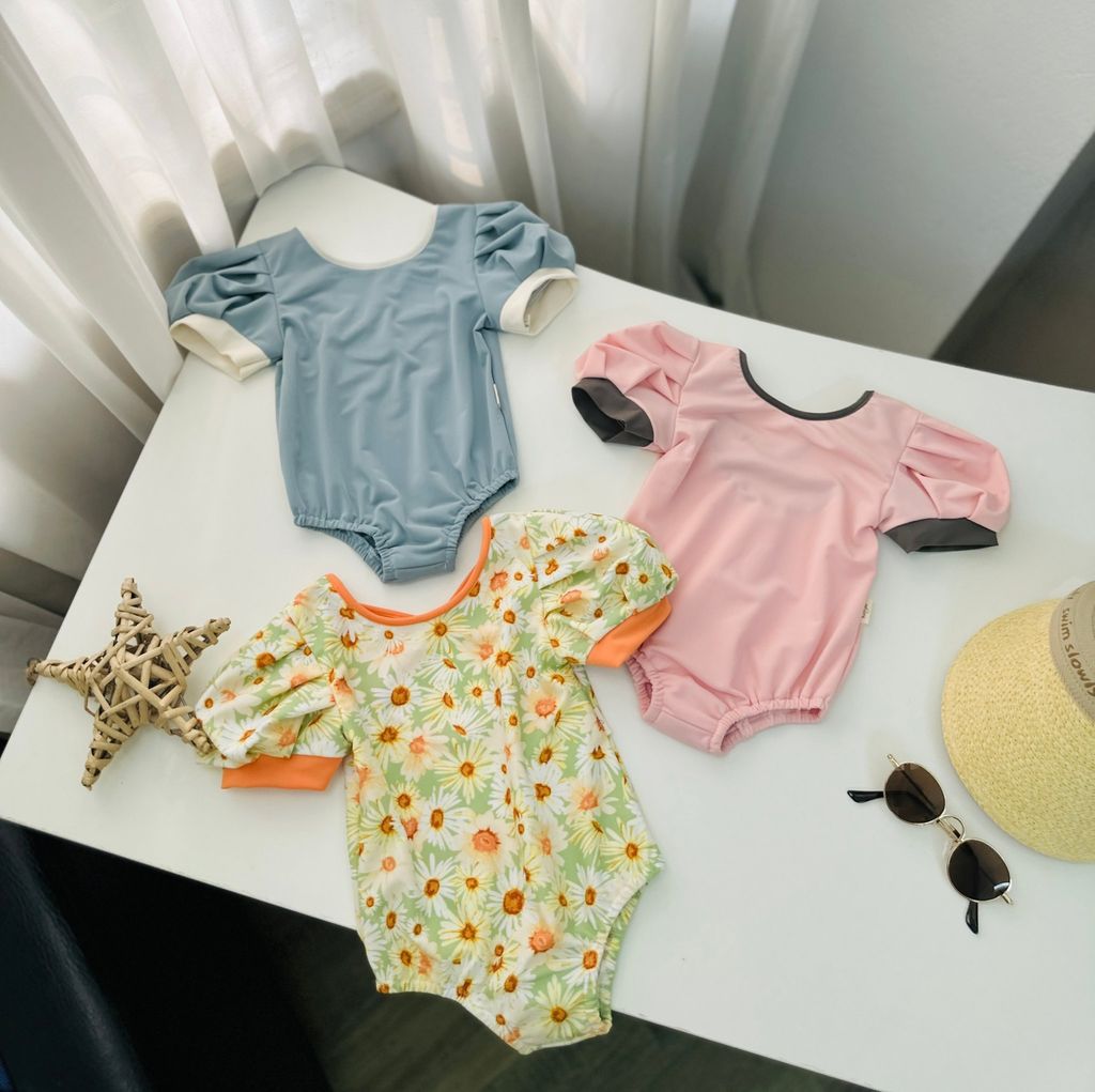 DB00026 - Bộ bơi liền Harifa vai bồng lưng dây đan chéo 3 màu size 9m - 8y