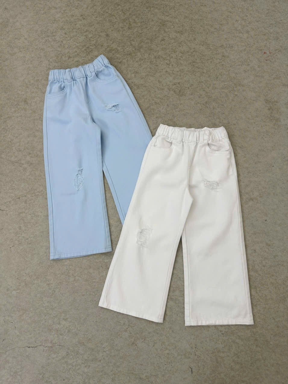 Quần jean rách mềm ống suông GGJJ dư xịn 2 màu xanh/trắng bé gái size 1-8y