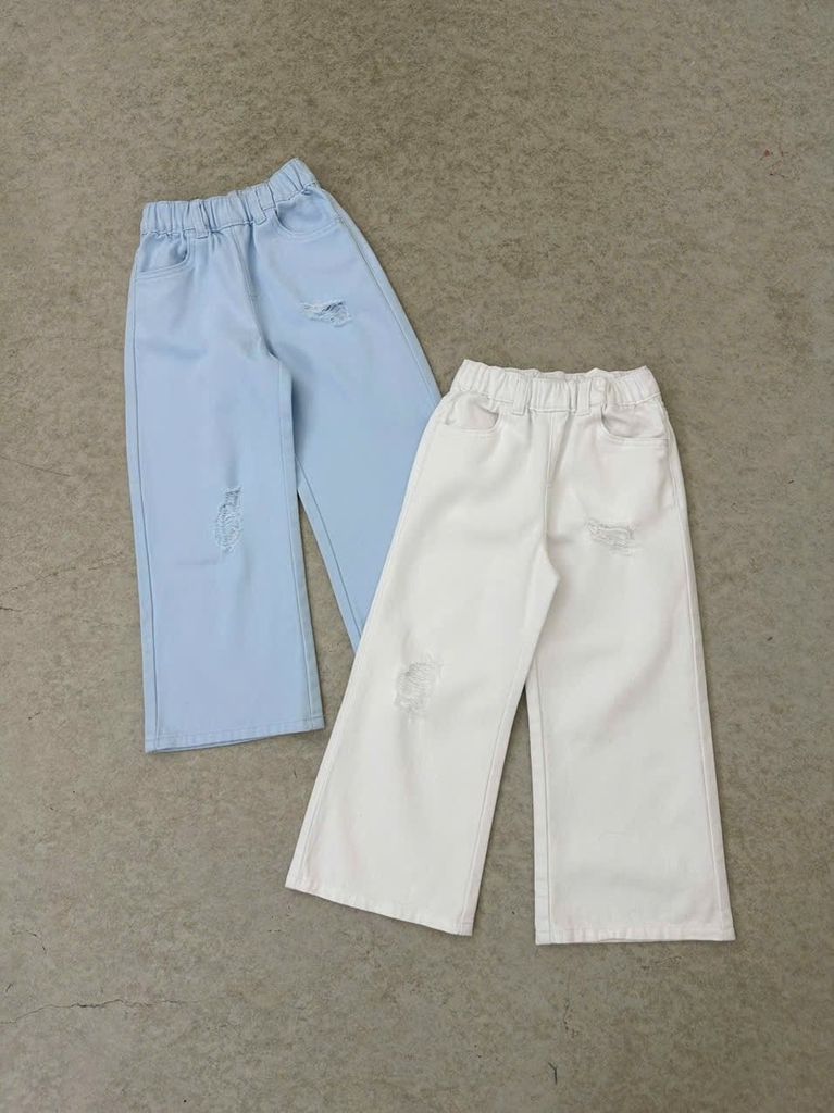 Quần jean rách mềm ống suông GGJJ dư xịn 2 màu xanh/trắng bé gái size 1-8y