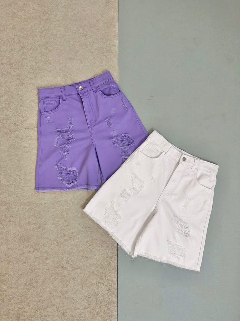 QBG31 - Quần jean rách GGJJ 2 màu trắng/tím bé gái size 8-14y