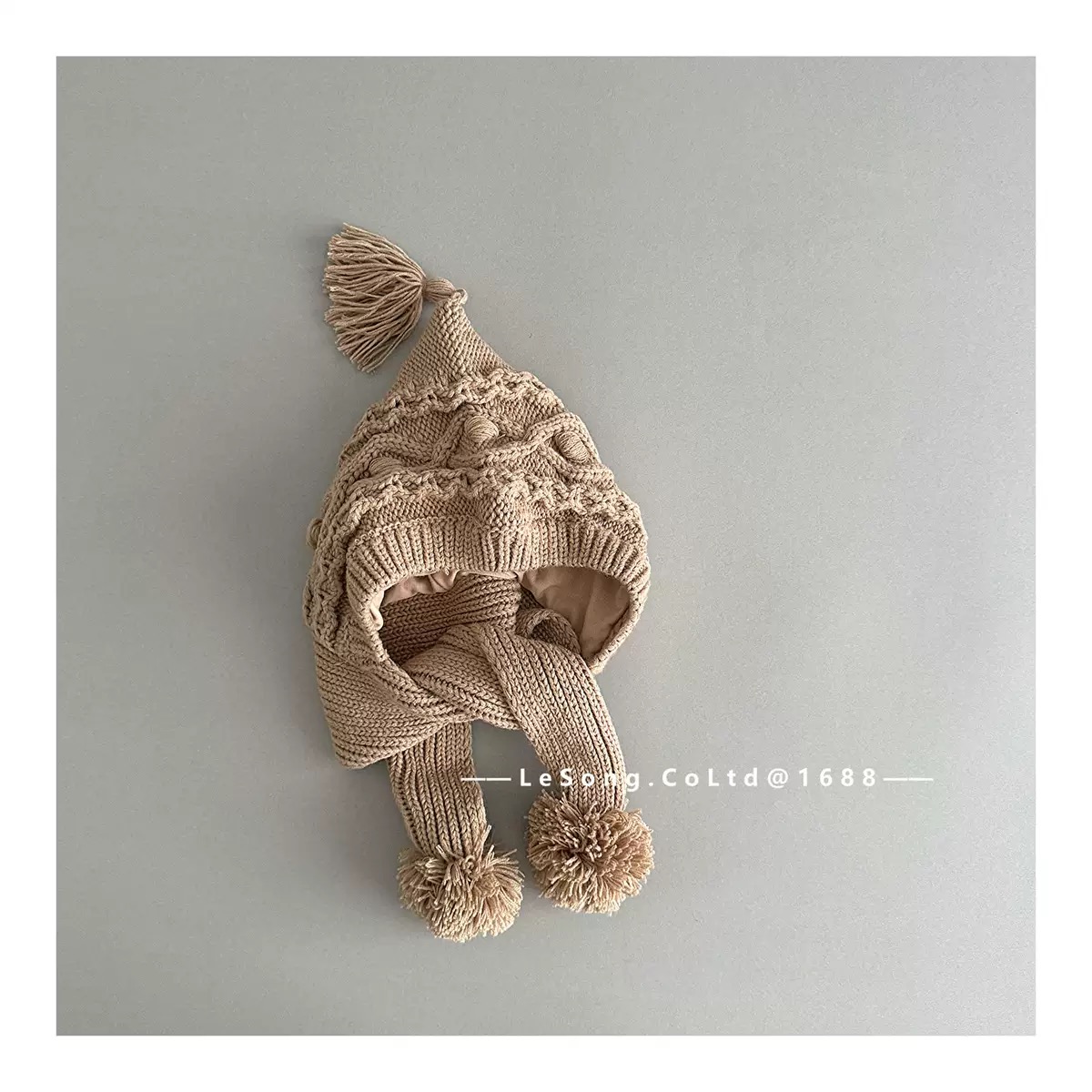 Mũ len vặn thừng liền khăn nhiều màu cho bé size 2-5y