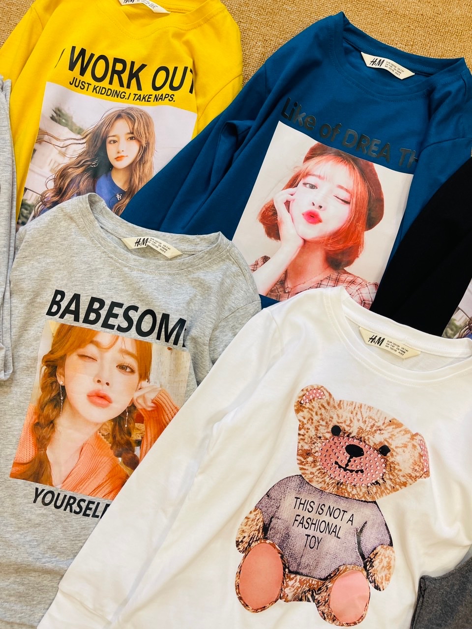 Bộ cotton dài tay HM nhiều hình bé gái 7-16y