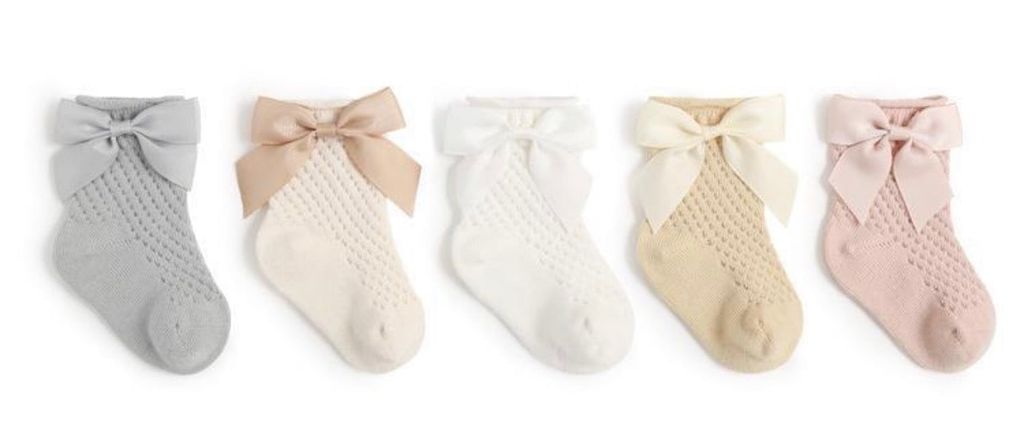 Tất lưới cao cổ Nemo baby đính nơ 5 màu trơn