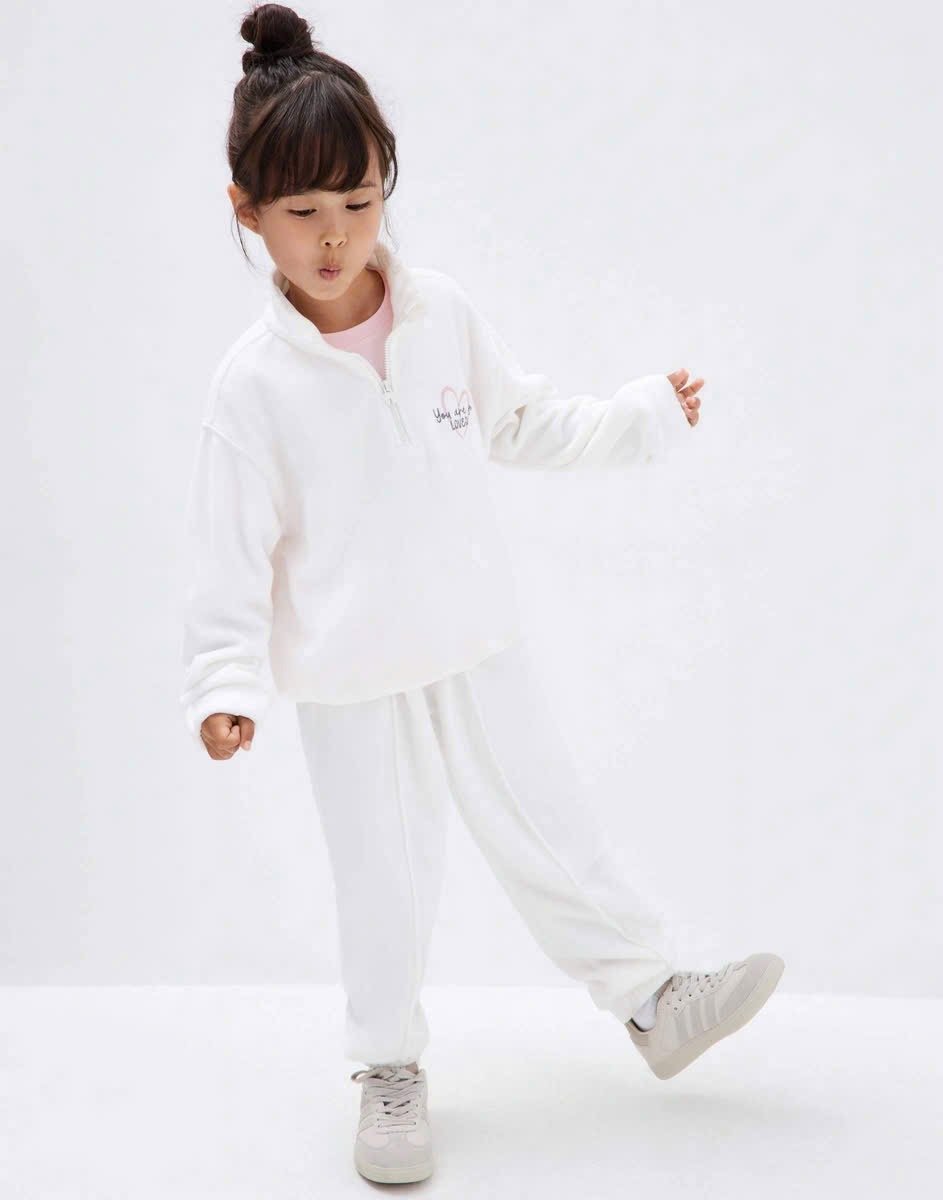 BBG26 - Bộ nỉ GGJJ 2 màu hồng nơ/trắng kem cho bé gái size 2-8y