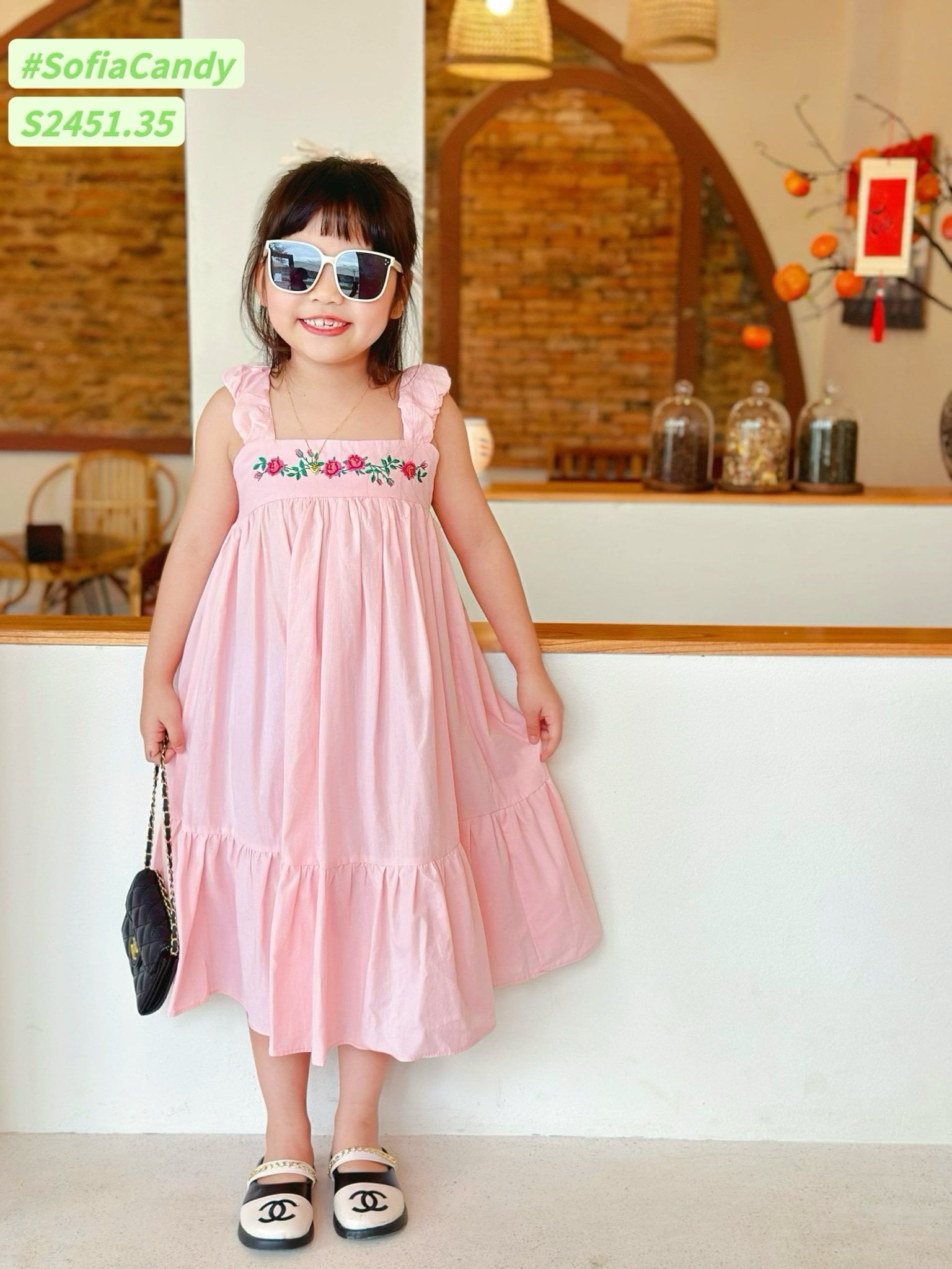 Váy thô Sofia Candy hai dây thêu hoa ngực nhiều màu size 1-10y