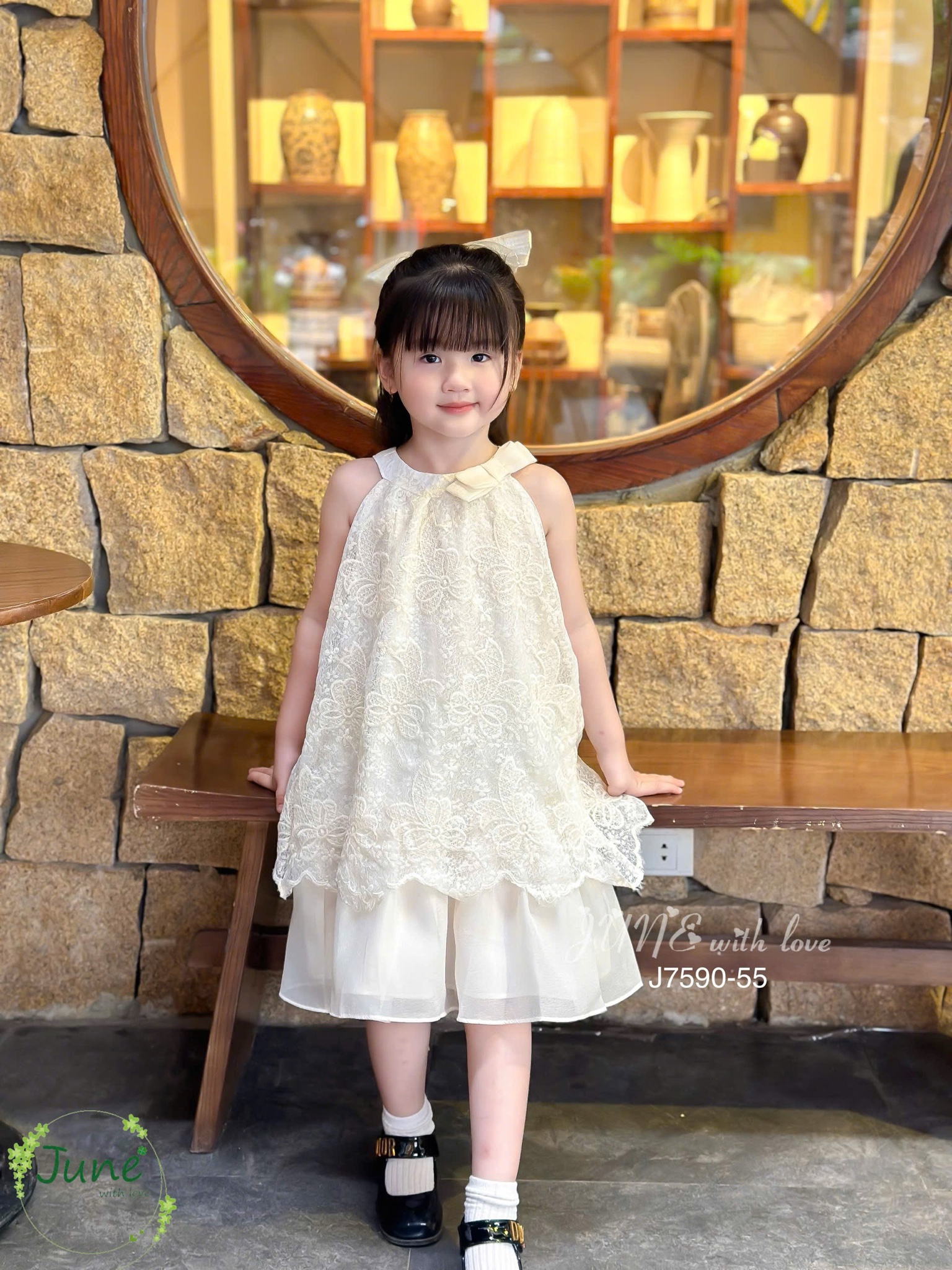 J7590 - Váy June With Love cổ yếm vải ren có lót cho bé size 1-10y