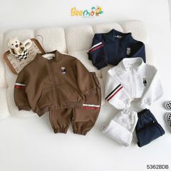 Bộ nỉ Beemo áo khoác bomber thêu gấu + quần nỉ 3 màu bé trai size 1-6y