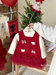 53655 - Set áo len + váy dạ màu đỏ cho bé size 90-130