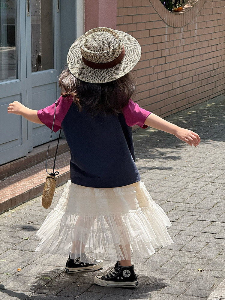 Chân váy ren dáng dài AMBB 2 màu kem/tím bé gái size 90-170