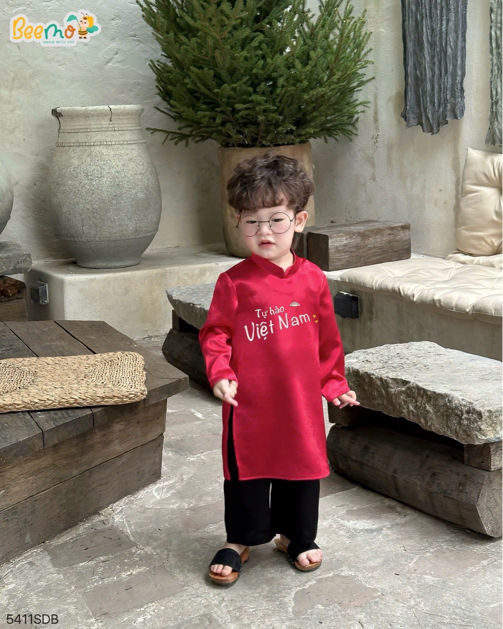 Áo dài lụa Beemo màu đỏ thêu Trend Việt Nam size 1-10y