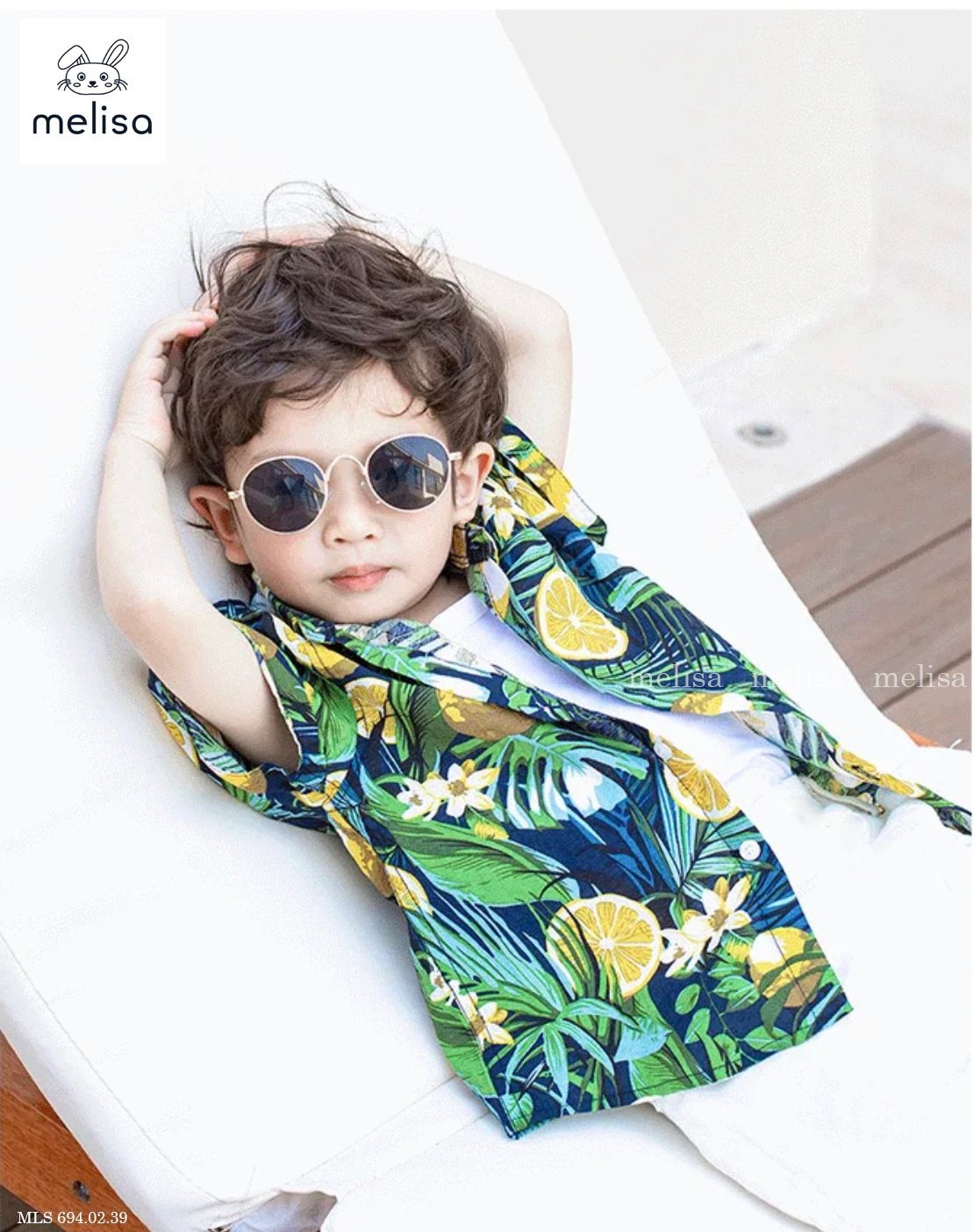 Set bộ Melisa đũi áo sơ mi hình quả chanh hoa lá size 2 - 11y