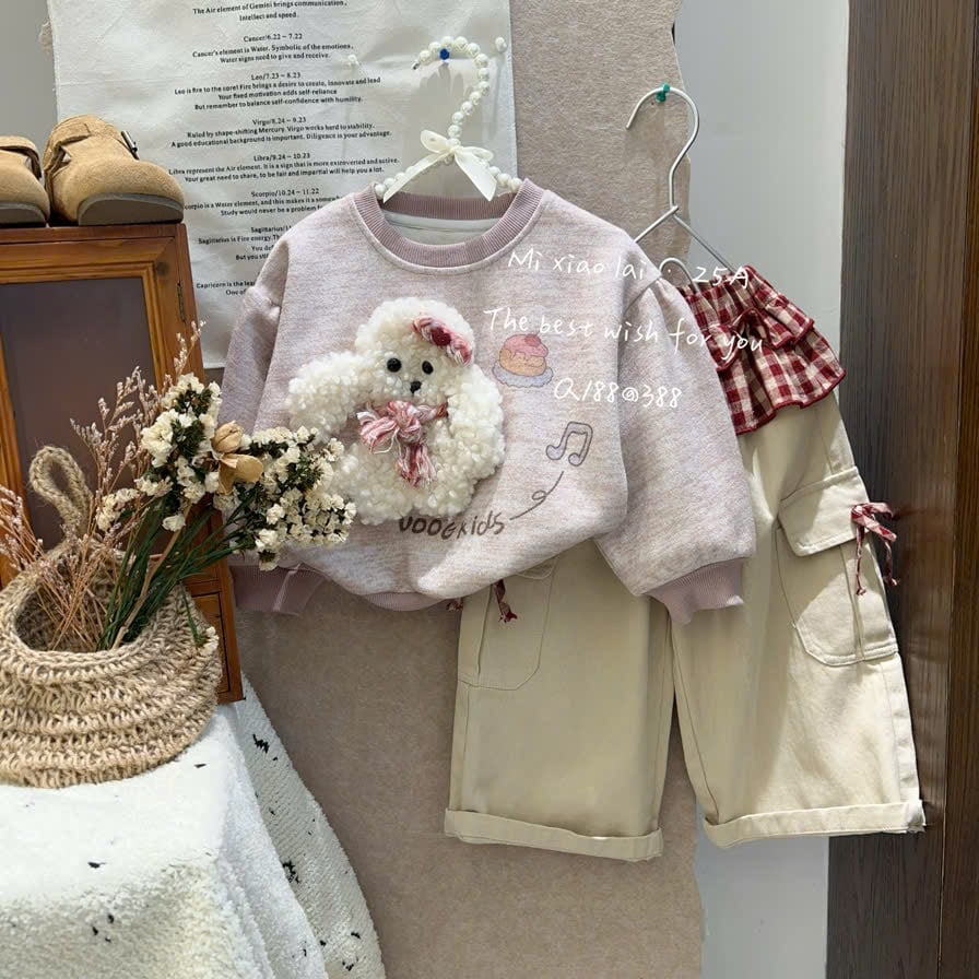 Q188 - Áo nỉ QC màu hồng hình cún cho bé gái size 90-130