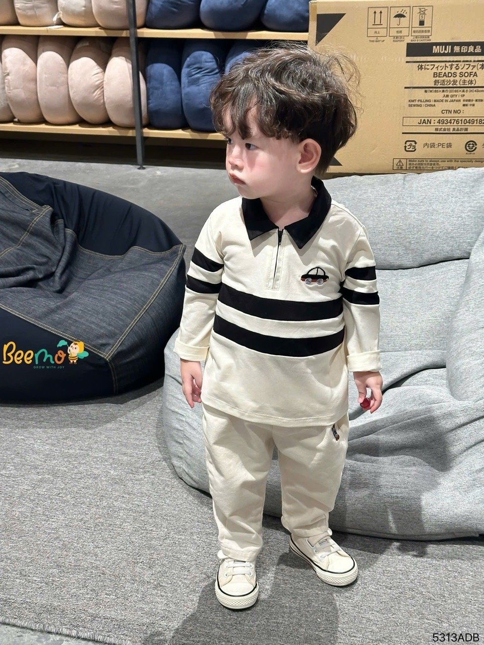 Áo polo cổ đức Beemo thêu ô tô 2 màu cho bé trai size 1-6y